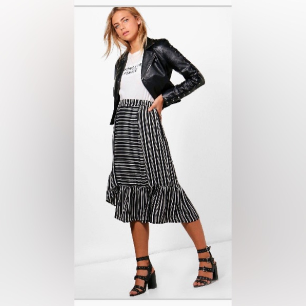 Lucy ruffle hem contrast strip midi skirt